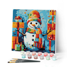 Load image into Gallery viewer, Paint by numbers kit Mini Paint by numbers 8"x8" framed - Snowman and Gifts Figured'Art