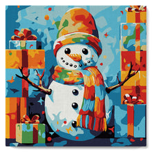 Load image into Gallery viewer, Paint by numbers kit Mini Paint by numbers 8&quot;x8&quot; framed - Snowman and Gifts Figured&#39;Art