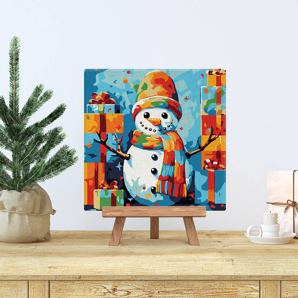 Mini Paint by numbers 8"x8" framed - Snowman and Gifts