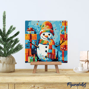 Mini Paint by numbers 8"x8" framed - Snowman and Gifts