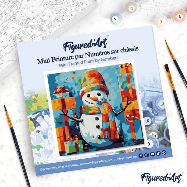 Mini Paint by numbers 8"x8" framed - Snowman and Gifts