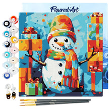 Load image into Gallery viewer, Mini Paint by numbers 8&quot;x8&quot; framed - Snowman and Gifts