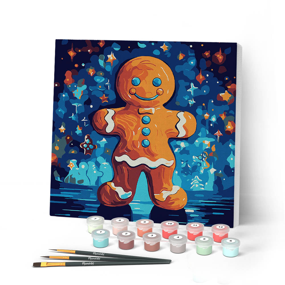 Paint by numbers kit Mini Paint by numbers 8"x8" framed - Gingerbread Man Figured'Art