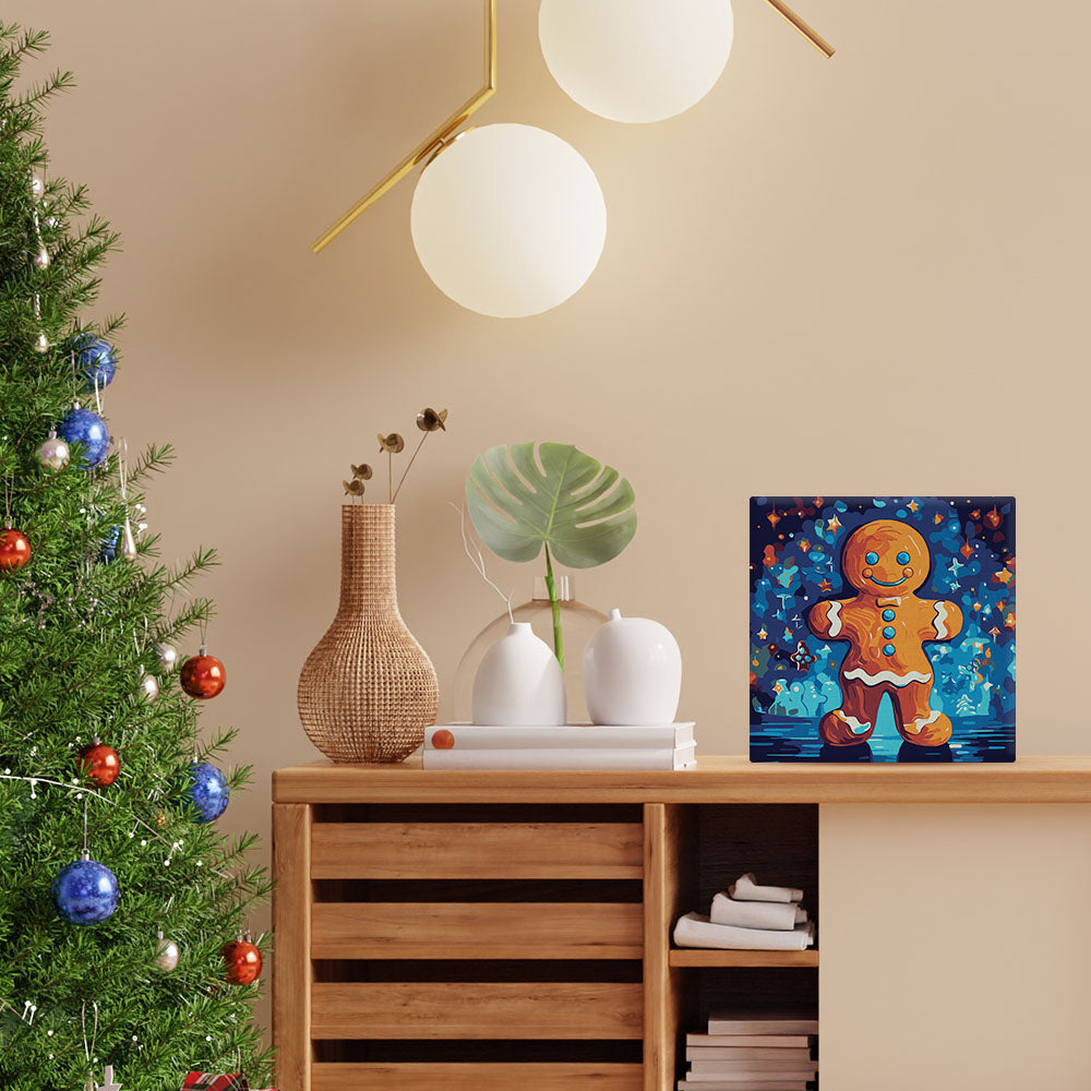 Mini Paint by numbers 8"x8" framed - Gingerbread Man