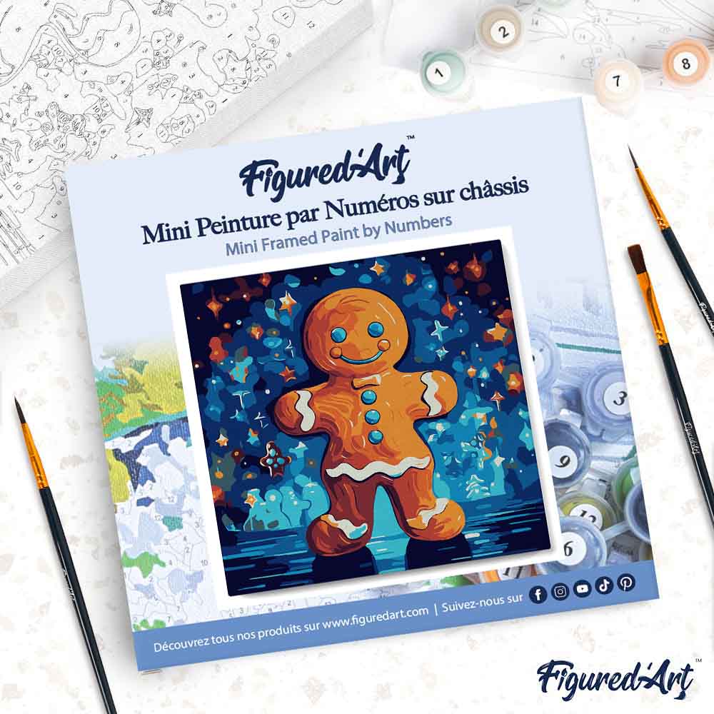 Mini Paint by numbers 8"x8" framed - Gingerbread Man