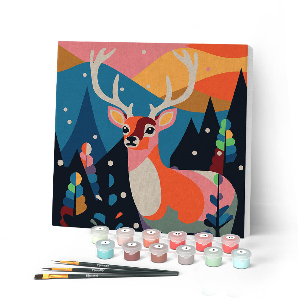 Paint by numbers kit Mini Paint by numbers 8"x8" framed - Abstract Reindeer Figured'Art