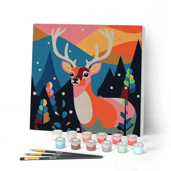 Paint by numbers kit Mini Paint by numbers 8"x8" framed - Abstract Reindeer Figured'Art