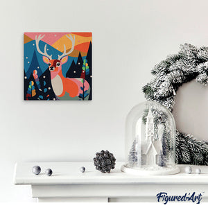 Mini Paint by numbers 8"x8" framed - Abstract Reindeer