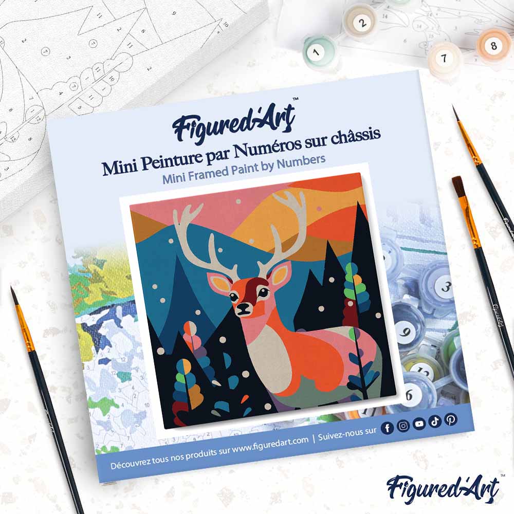 Mini Paint by numbers 8"x8" framed - Abstract Reindeer