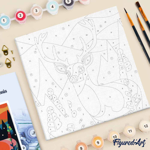 Mini Paint by numbers 8"x8" framed - Abstract Reindeer