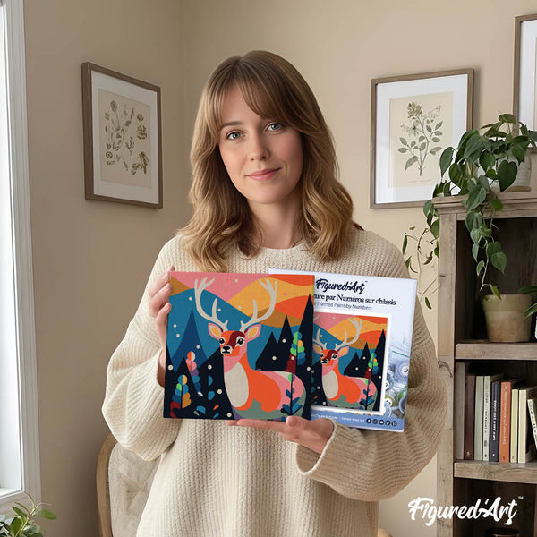 Mini Paint by numbers 8"x8" framed - Abstract Reindeer