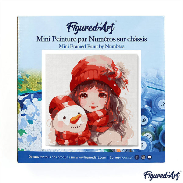 Mini Paint by numbers 8"x8" framed - Pretty Girl and Snowman
