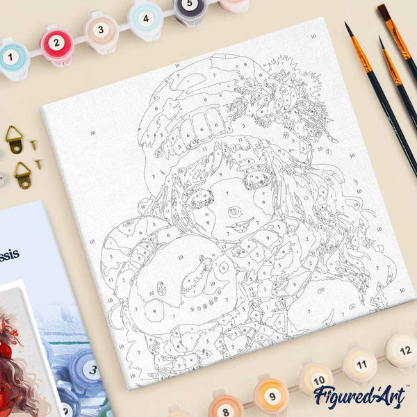 Mini Paint by numbers 8"x8" framed - Pretty Girl and Snowman