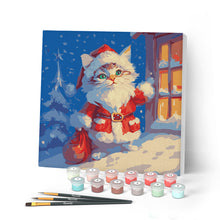 Load image into Gallery viewer, Paint by numbers kit Mini Paint by numbers 8"x8" framed - Santa Kitty Figured'Art