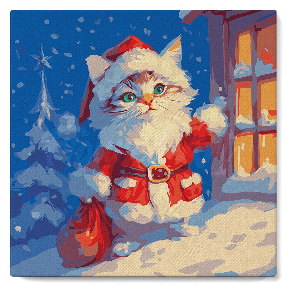 Mini Paint by numbers 8"x8" framed - Santa Kitty