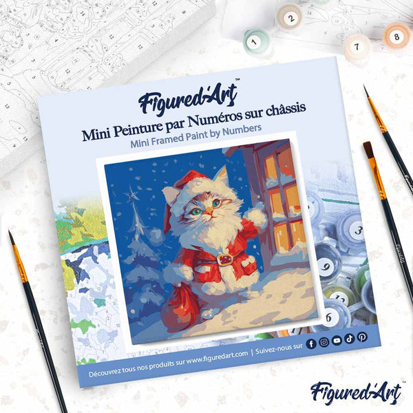 Mini Paint by numbers 8"x8" framed - Santa Kitty