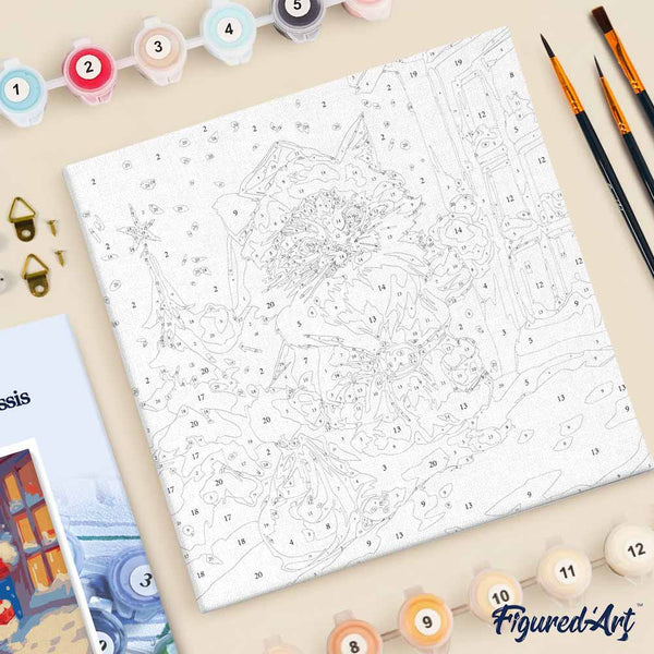 Mini Paint by numbers 8"x8" framed - Santa Kitty