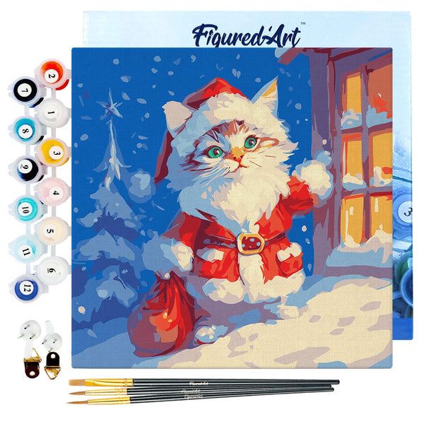 Mini Paint by numbers 8"x8" framed - Santa Kitty