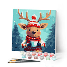 Load image into Gallery viewer, Paint by numbers kit Mini Paint by numbers 8"x8" framed - Cozy Reindeer Figured'Art
