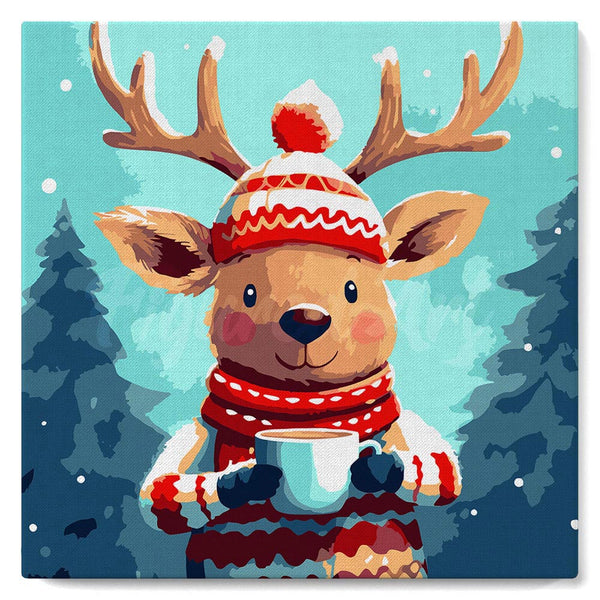 Mini Paint by numbers 8"x8" framed - Cozy Reindeer