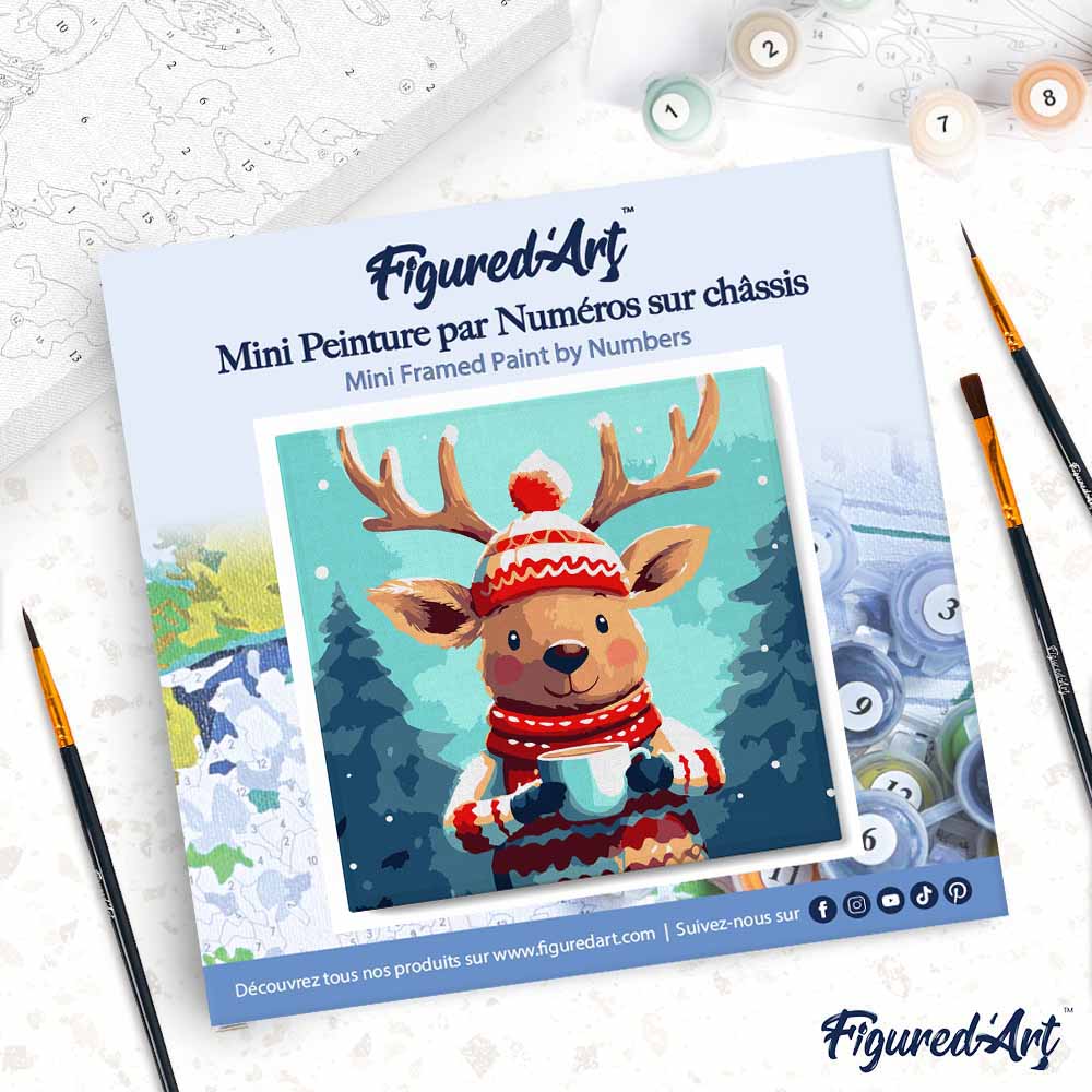 Mini Paint by numbers 8"x8" framed - Cozy Reindeer