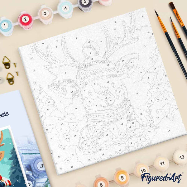 Mini Paint by numbers 8"x8" framed - Cozy Reindeer