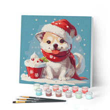 Load image into Gallery viewer, Paint by numbers kit Mini Paint by numbers 8"x8" framed - Christmas Puppy Figured'Art