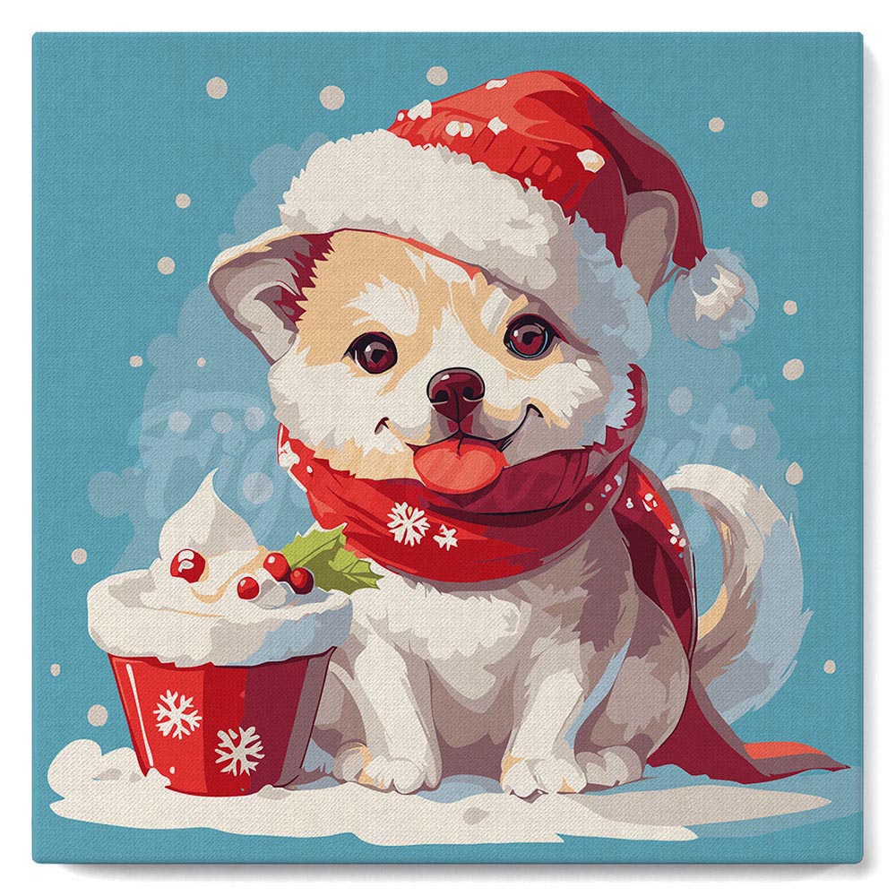 Mini Paint by numbers 8"x8" framed - Christmas Puppy