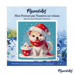 Mini Paint by numbers 8"x8" framed - Christmas Puppy