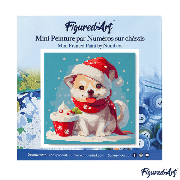 Mini Paint by numbers 8"x8" framed - Christmas Puppy