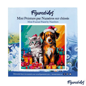 Mini Paint by numbers 8"x8" framed - Festive Cat & Dog