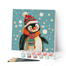 Load image into Gallery viewer, Paint by numbers kit Mini Paint by numbers 8"x8" framed - Happy Penguin Figured'Art