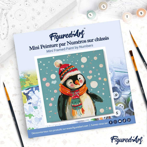 Mini Paint by numbers 8"x8" framed - Happy Penguin