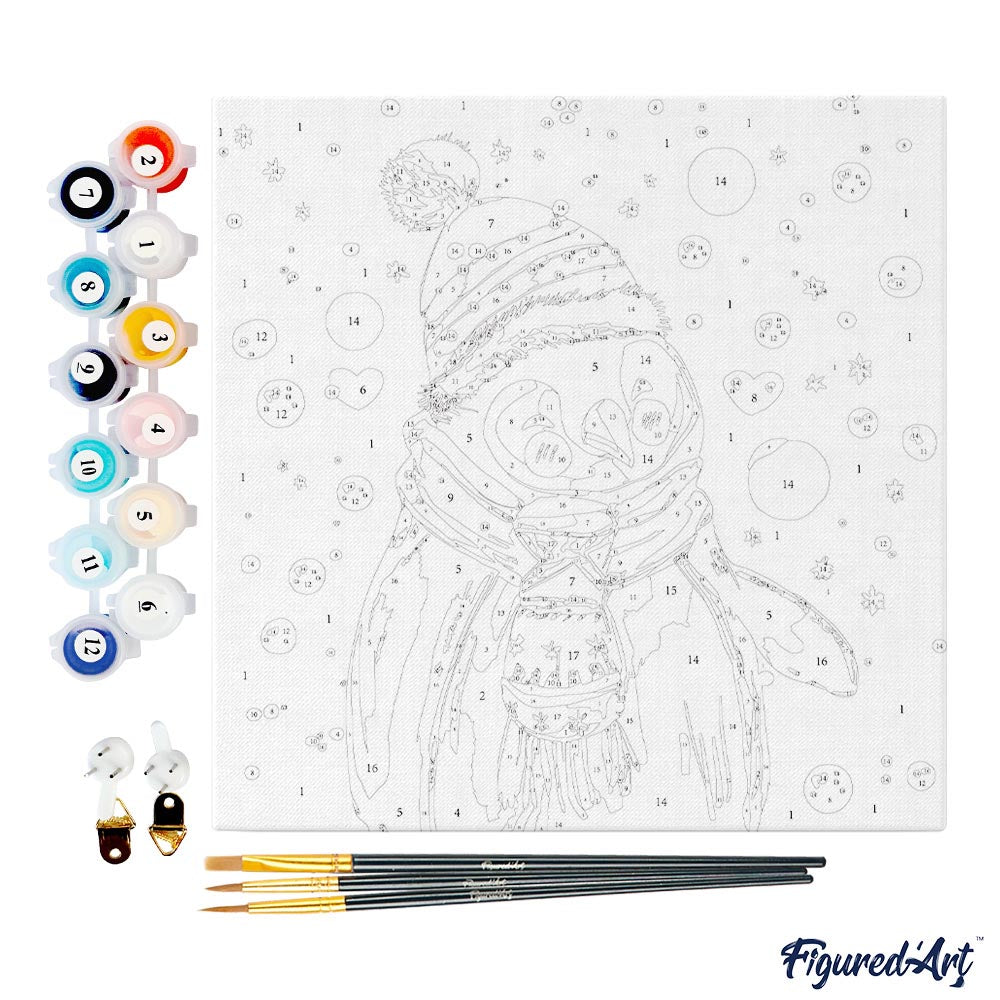 Mini Paint by numbers 8"x8" framed - Happy Penguin