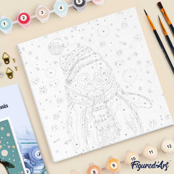 Mini Paint by numbers 8"x8" framed - Happy Penguin