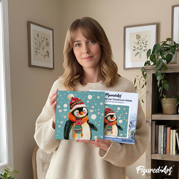 Mini Paint by numbers 8"x8" framed - Happy Penguin