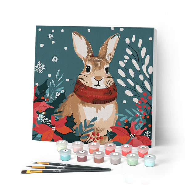 Paint by numbers kit Mini Paint by numbers 8"x8" framed - Christmas Bunny Figured'Art