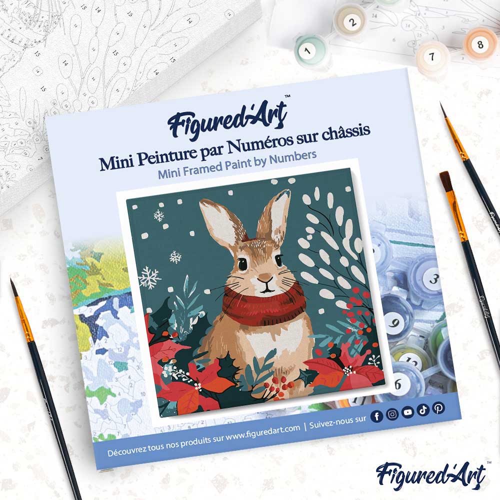Mini Paint by numbers 8"x8" framed - Christmas Bunny