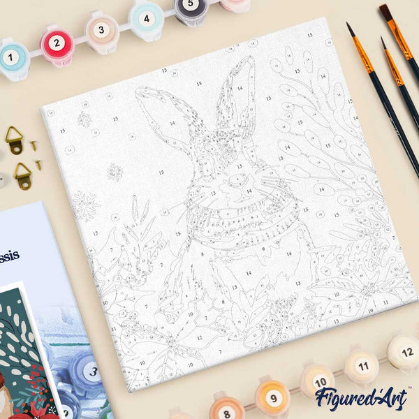 Mini Paint by numbers 8"x8" framed - Christmas Bunny