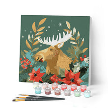 Load image into Gallery viewer, Paint by numbers kit Mini Paint by numbers 8"x8" framed - Christmas Moose Figured'Art