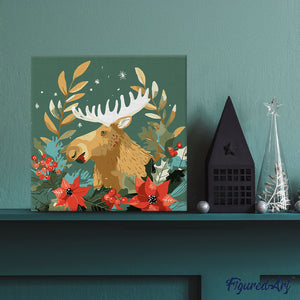 Mini Paint by numbers 8"x8" framed - Christmas Moose