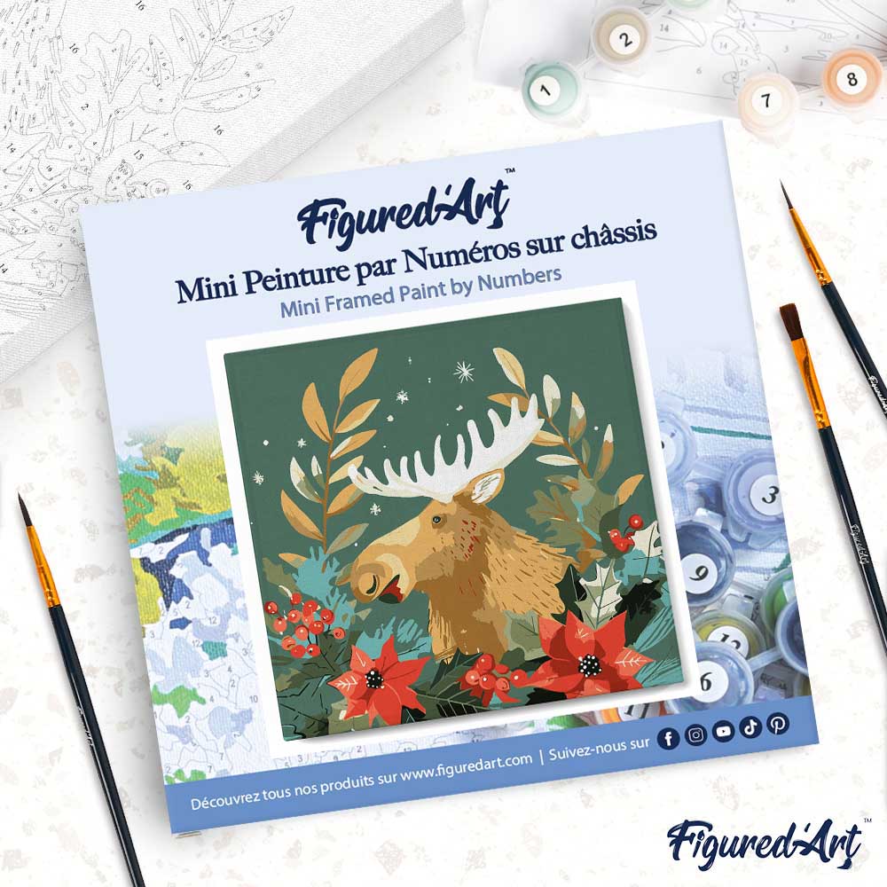 Mini Paint by numbers 8"x8" framed - Christmas Moose