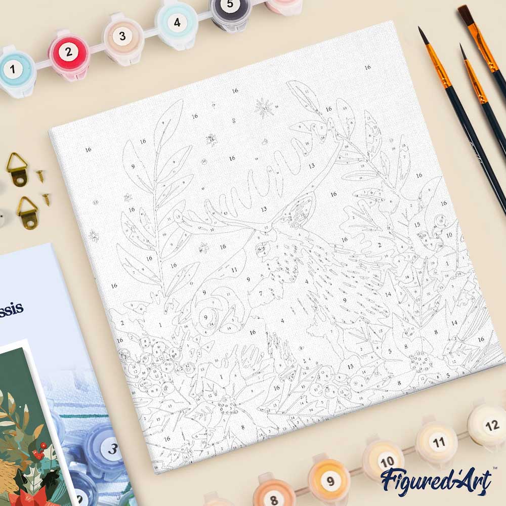 Mini Paint by numbers 8"x8" framed - Christmas Moose