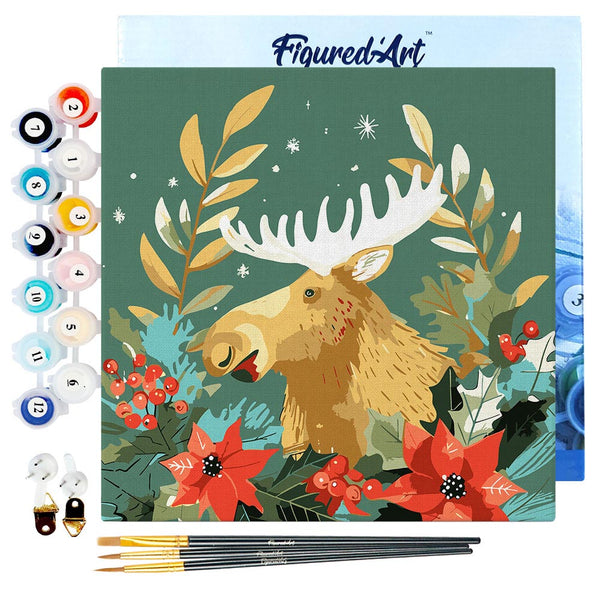 Mini Paint by numbers 8"x8" framed - Christmas Moose