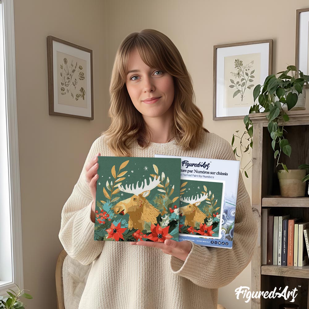 Mini Paint by numbers 8"x8" framed - Christmas Moose