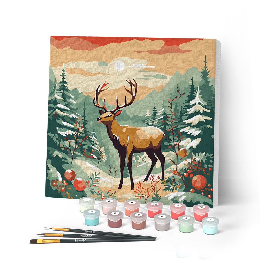Paint by numbers kit Mini Paint by numbers 8"x8" framed - Majestic Winter Deer Figured'Art