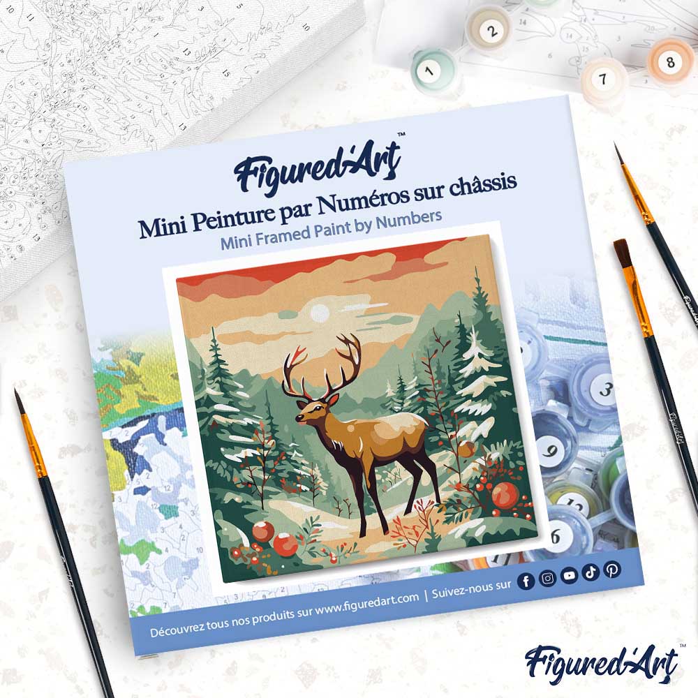Mini Paint by numbers 8"x8" framed - Majestic Winter Deer