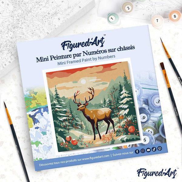 Mini Paint by numbers 8"x8" framed - Majestic Winter Deer