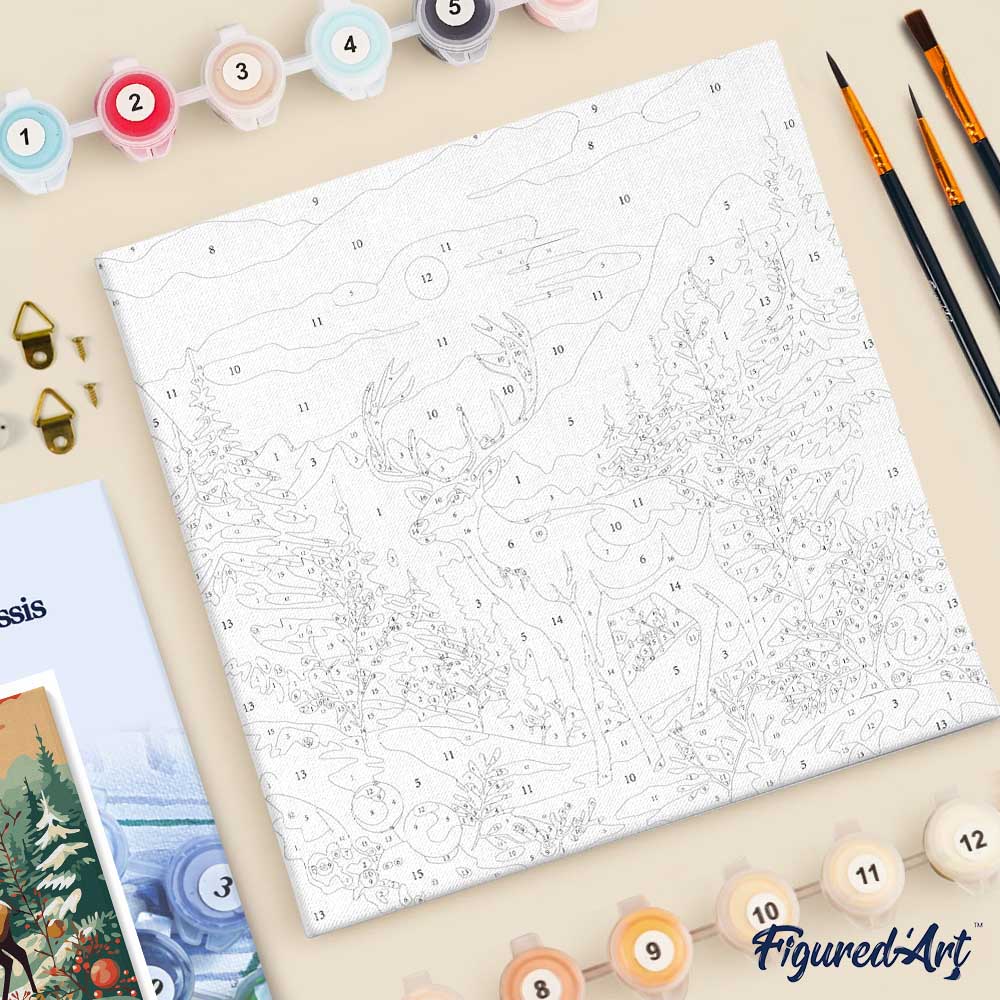 Mini Paint by numbers 8"x8" framed - Majestic Winter Deer