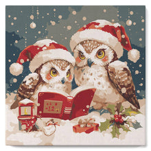 Load image into Gallery viewer, Mini Paint by numbers 8"x8" framed - Santa Owls Reading